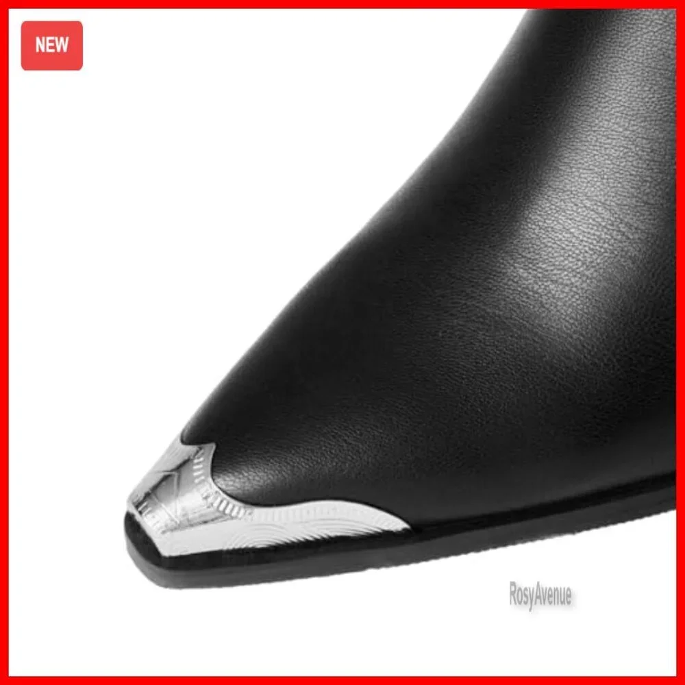 Thigh High Boots PU Leather Chunky Heel Pointed Toe Over Knee Side Zipper